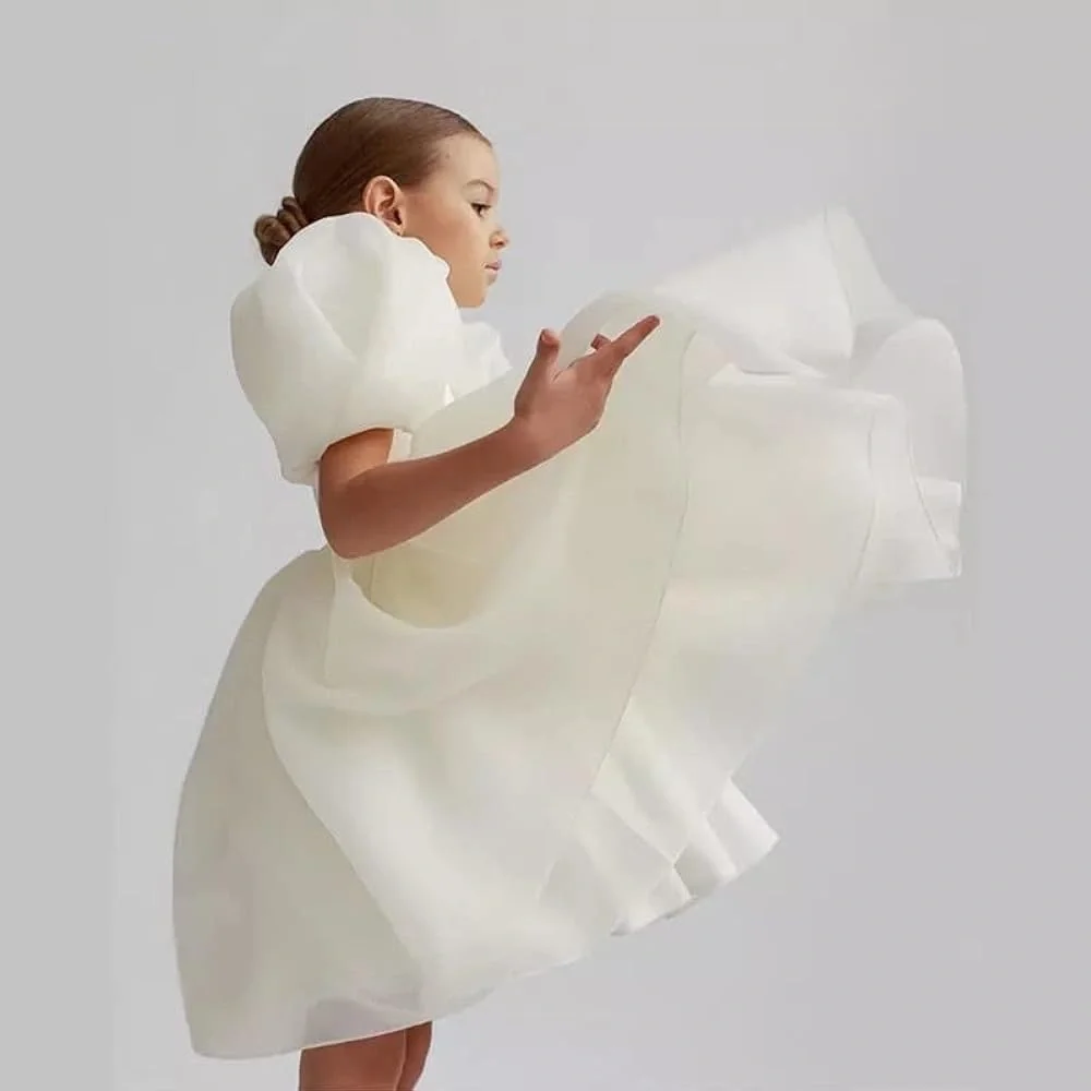 NWT Girl’s Elegant Princess Puff Sleeves Party Dress in Ivory Size 9-10Y